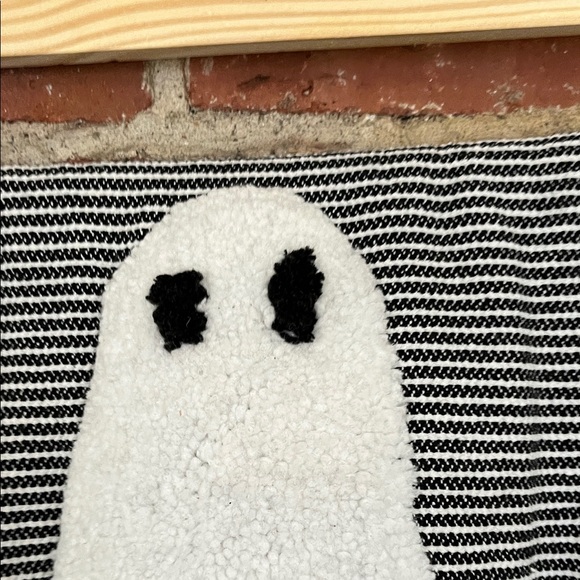 Rachel Zoe Black and White Striped Throw with Ghost and Pink Bow